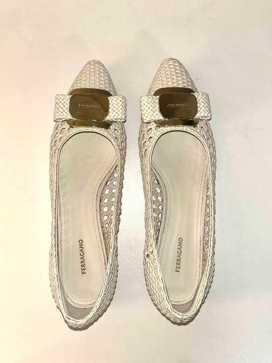 Salvatore Ferragamo Shoes - Salvatore Ferragamo Zea Woven Flats in Color Mascarpone